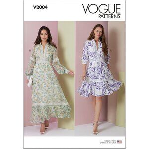Vogue Sewing Pattern V2004 Dress Flared Skirt Ruffle Misses Size 18-26